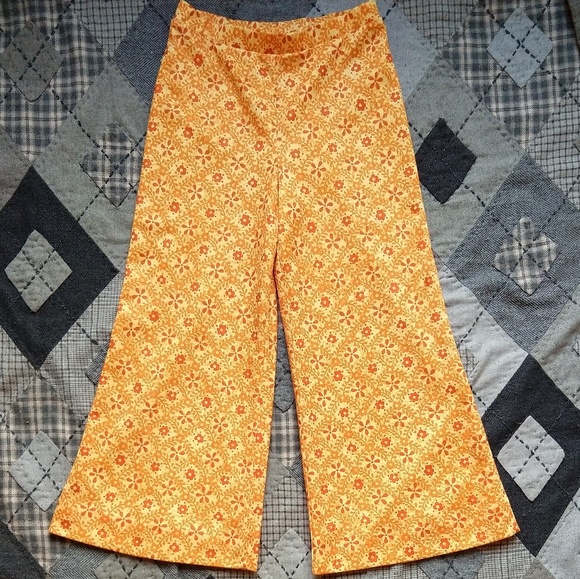 Vintage Pants - Vintage 70s Floral High Cropped Wide Leg Pant